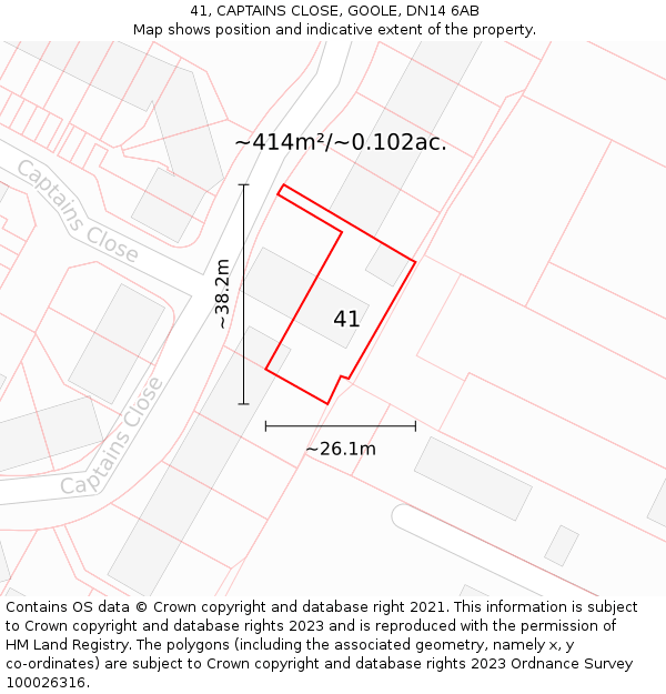 41, CAPTAINS CLOSE, GOOLE, DN14 6AB: Plot and title map