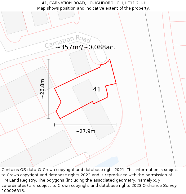 41, CARNATION ROAD, LOUGHBOROUGH, LE11 2UU: Plot and title map