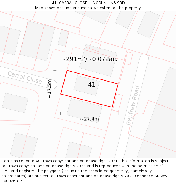 41, CARRAL CLOSE, LINCOLN, LN5 9BD: Plot and title map