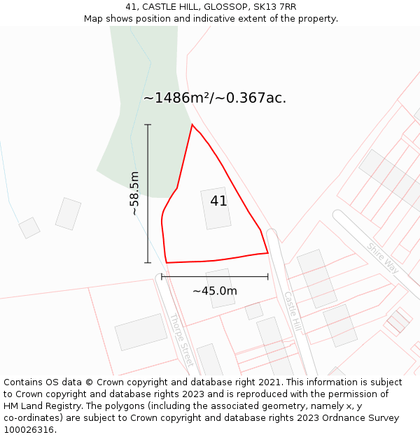 41, CASTLE HILL, GLOSSOP, SK13 7RR: Plot and title map