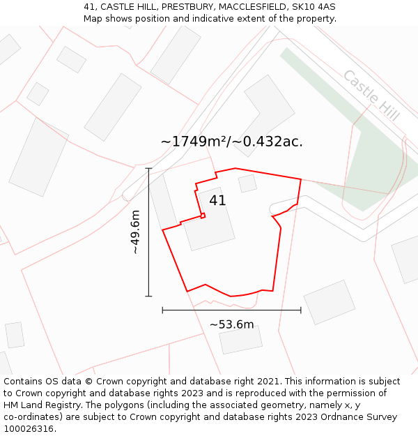 41, CASTLE HILL, PRESTBURY, MACCLESFIELD, SK10 4AS: Plot and title map