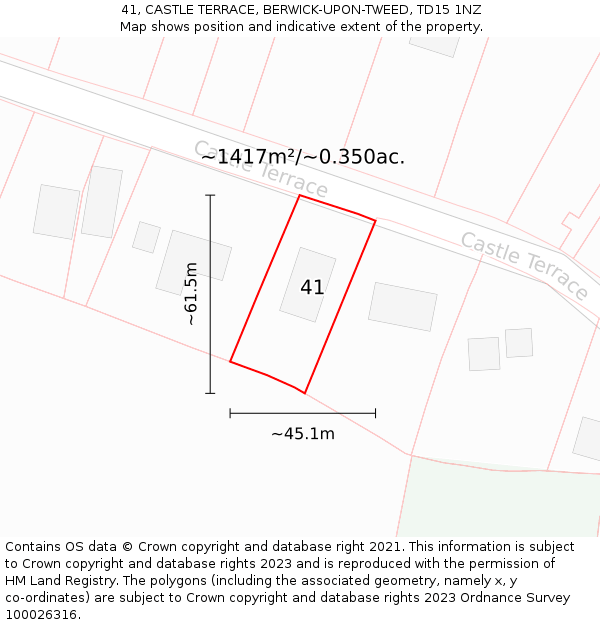 41, CASTLE TERRACE, BERWICK-UPON-TWEED, TD15 1NZ: Plot and title map