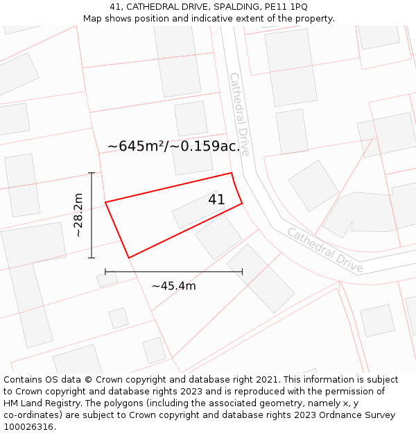 41, CATHEDRAL DRIVE, SPALDING, PE11 1PQ: Plot and title map