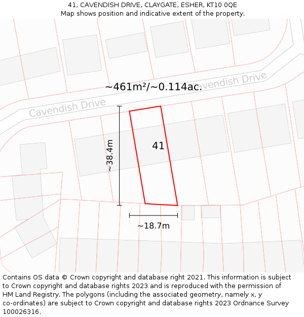 41, CAVENDISH DRIVE, CLAYGATE, ESHER, KT10 0QE: Plot and title map