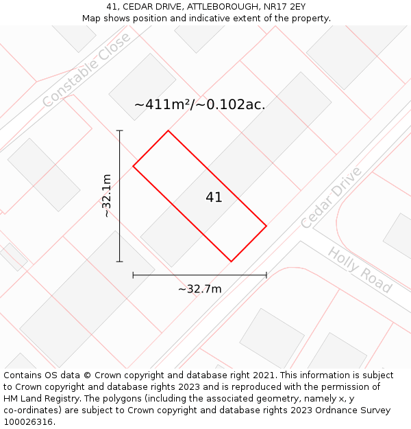 41, CEDAR DRIVE, ATTLEBOROUGH, NR17 2EY: Plot and title map