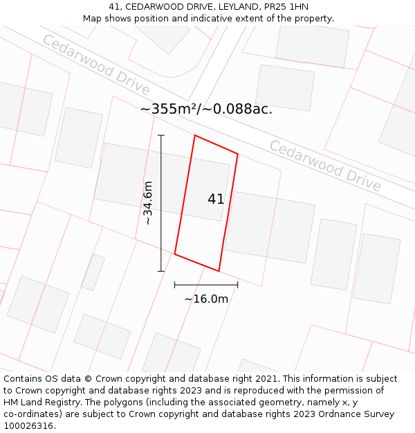 41, CEDARWOOD DRIVE, LEYLAND, PR25 1HN: Plot and title map