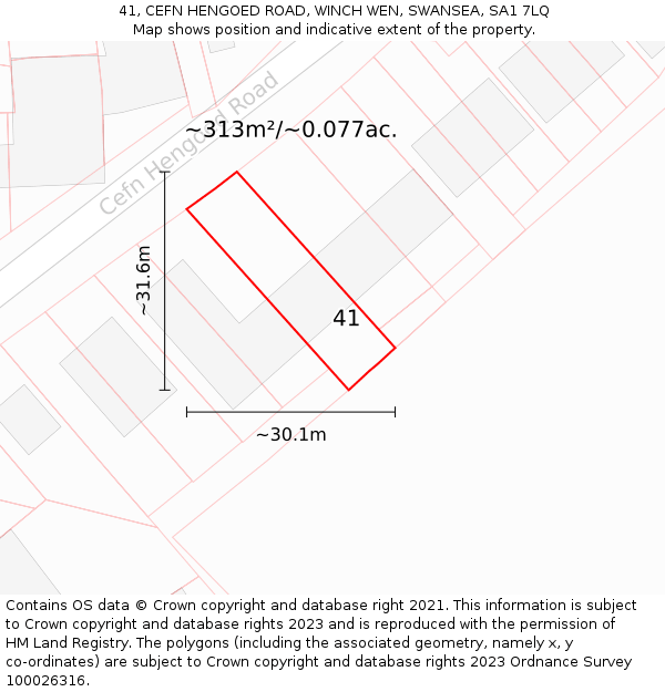 41, CEFN HENGOED ROAD, WINCH WEN, SWANSEA, SA1 7LQ: Plot and title map