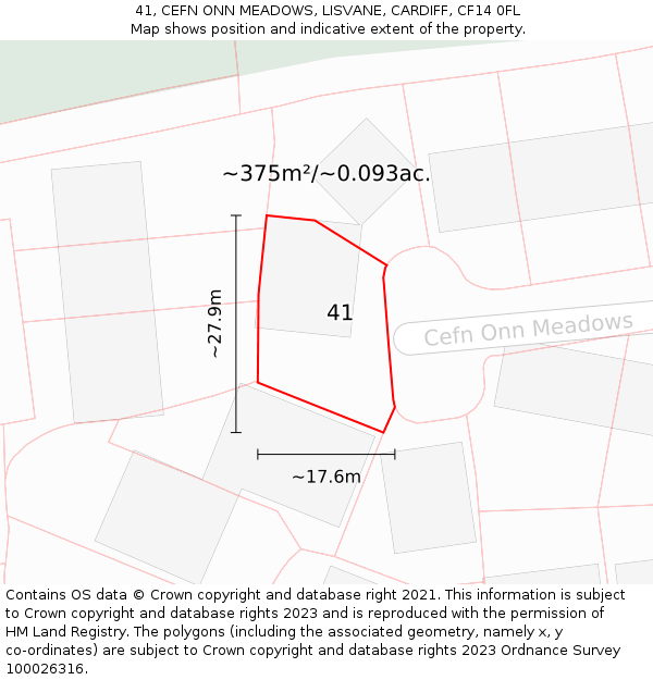 41, CEFN ONN MEADOWS, LISVANE, CARDIFF, CF14 0FL: Plot and title map