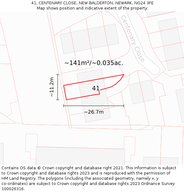 41, CENTENARY CLOSE, NEW BALDERTON, NEWARK, NG24 3FE: Plot and title map