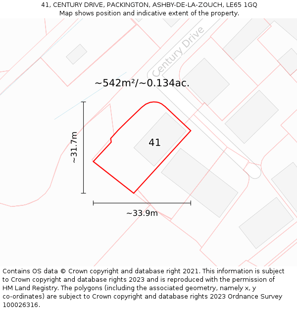 41, CENTURY DRIVE, PACKINGTON, ASHBY-DE-LA-ZOUCH, LE65 1GQ: Plot and title map
