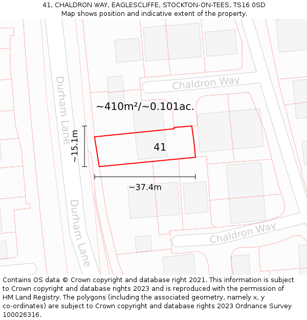 41, CHALDRON WAY, EAGLESCLIFFE, STOCKTON-ON-TEES, TS16 0SD: Plot and title map