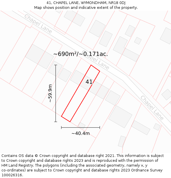 41, CHAPEL LANE, WYMONDHAM, NR18 0DJ: Plot and title map