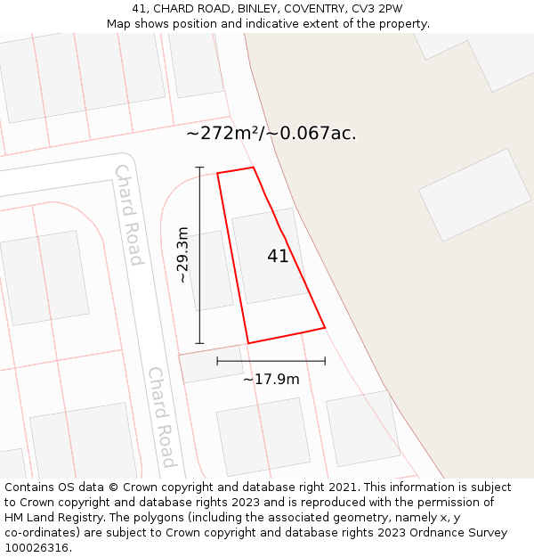 41, CHARD ROAD, BINLEY, COVENTRY, CV3 2PW: Plot and title map