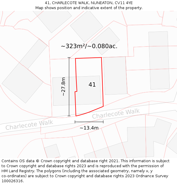 41, CHARLECOTE WALK, NUNEATON, CV11 4YE: Plot and title map