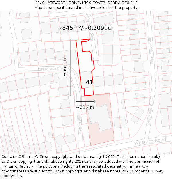 41, CHATSWORTH DRIVE, MICKLEOVER, DERBY, DE3 9HF: Plot and title map