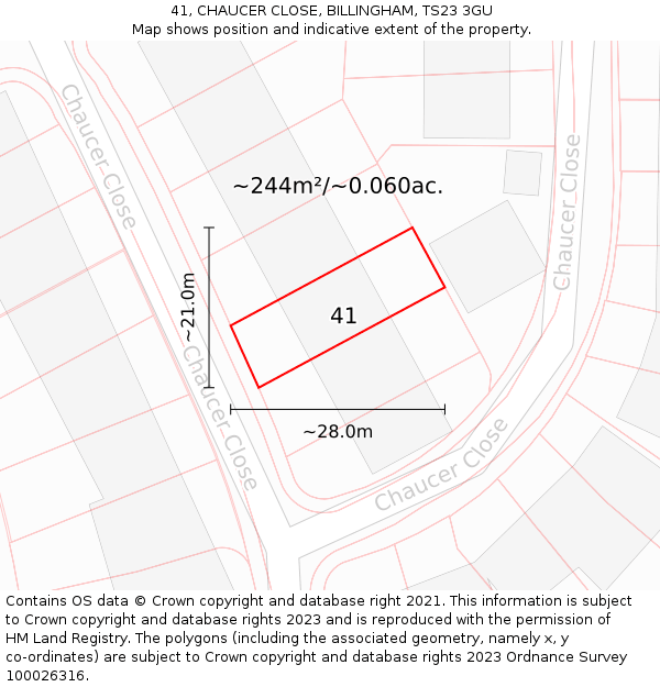 41, CHAUCER CLOSE, BILLINGHAM, TS23 3GU: Plot and title map