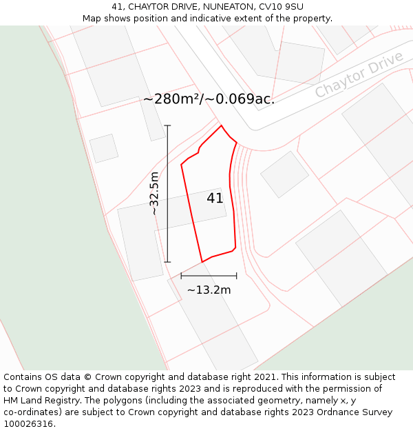 41, CHAYTOR DRIVE, NUNEATON, CV10 9SU: Plot and title map