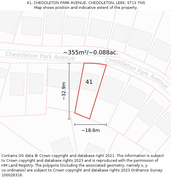 41, CHEDDLETON PARK AVENUE, CHEDDLETON, LEEK, ST13 7NS: Plot and title map