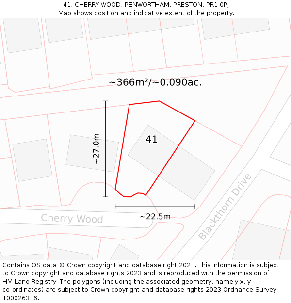 41, CHERRY WOOD, PENWORTHAM, PRESTON, PR1 0PJ: Plot and title map