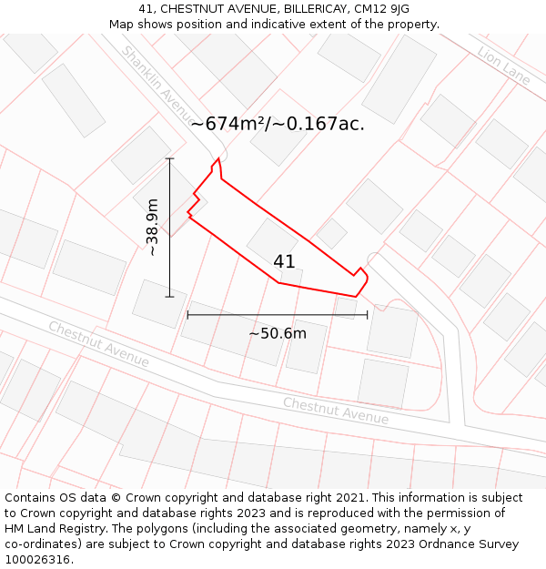 41, CHESTNUT AVENUE, BILLERICAY, CM12 9JG: Plot and title map