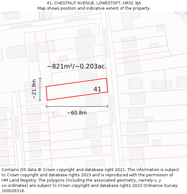 41, CHESTNUT AVENUE, LOWESTOFT, NR32 3JA: Plot and title map