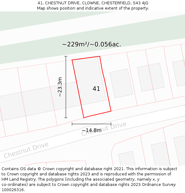 41, CHESTNUT DRIVE, CLOWNE, CHESTERFIELD, S43 4JG: Plot and title map