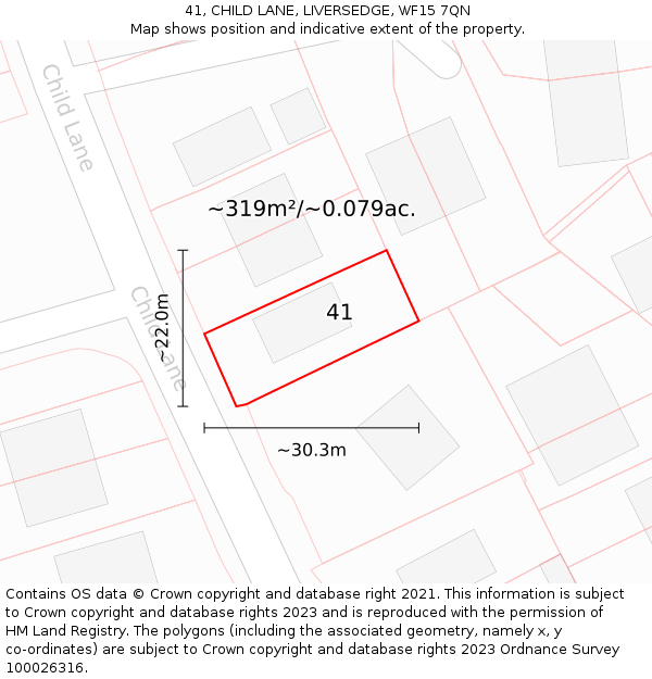 41, CHILD LANE, LIVERSEDGE, WF15 7QN: Plot and title map