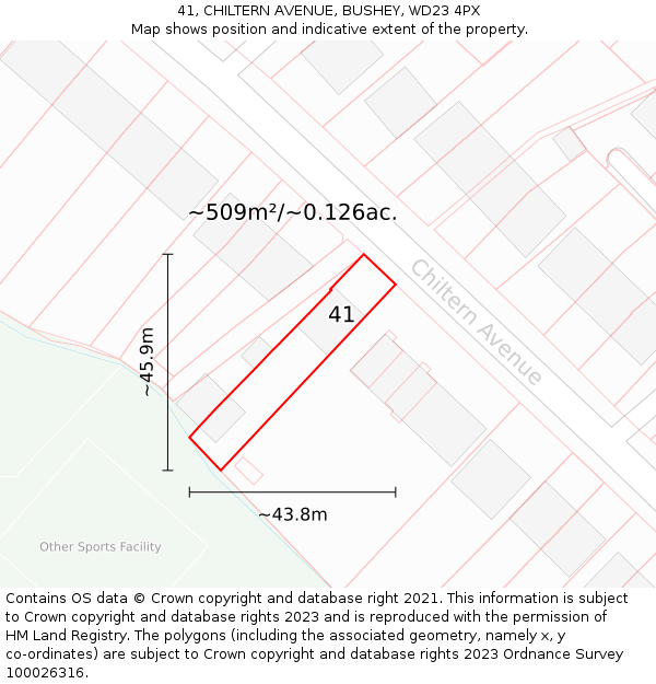 41, CHILTERN AVENUE, BUSHEY, WD23 4PX: Plot and title map