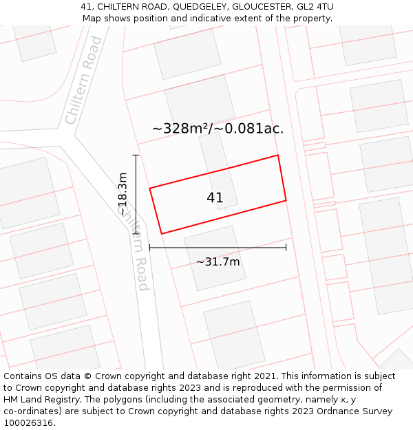 41, CHILTERN ROAD, QUEDGELEY, GLOUCESTER, GL2 4TU: Plot and title map