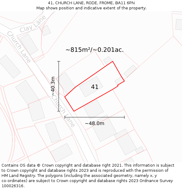 41, CHURCH LANE, RODE, FROME, BA11 6PN: Plot and title map