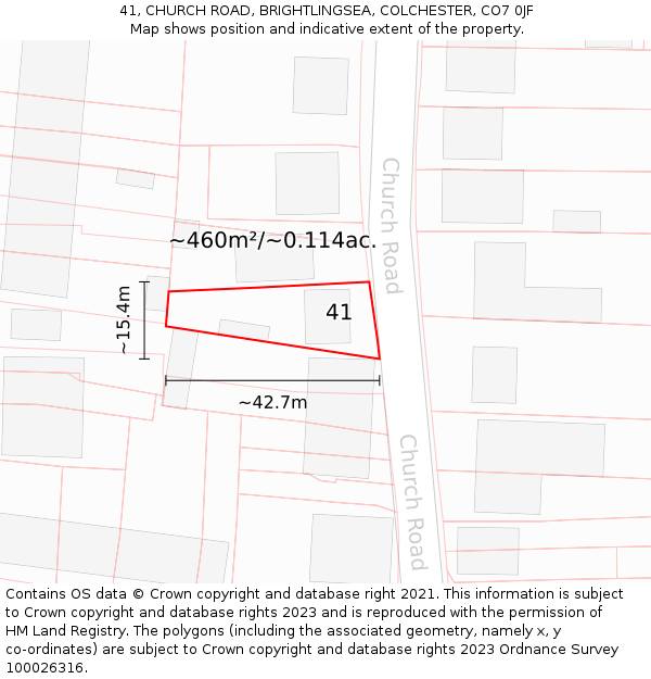 41, CHURCH ROAD, BRIGHTLINGSEA, COLCHESTER, CO7 0JF: Plot and title map