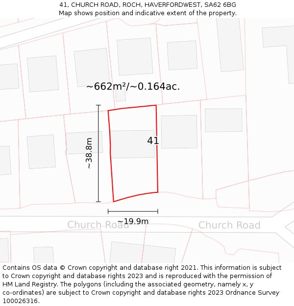 41, CHURCH ROAD, ROCH, HAVERFORDWEST, SA62 6BG: Plot and title map
