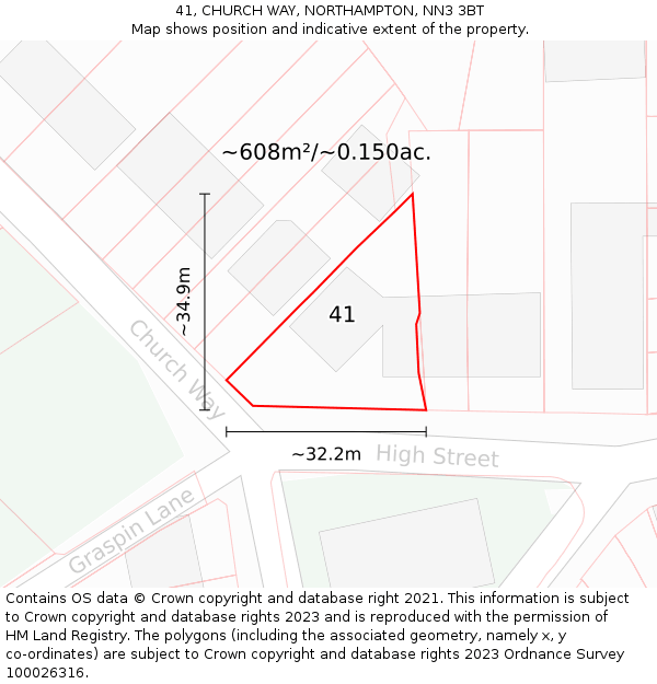 41, CHURCH WAY, NORTHAMPTON, NN3 3BT: Plot and title map