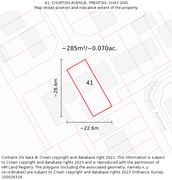 41, CHURTON AVENUE, PRENTON, CH43 2NG: Plot and title map