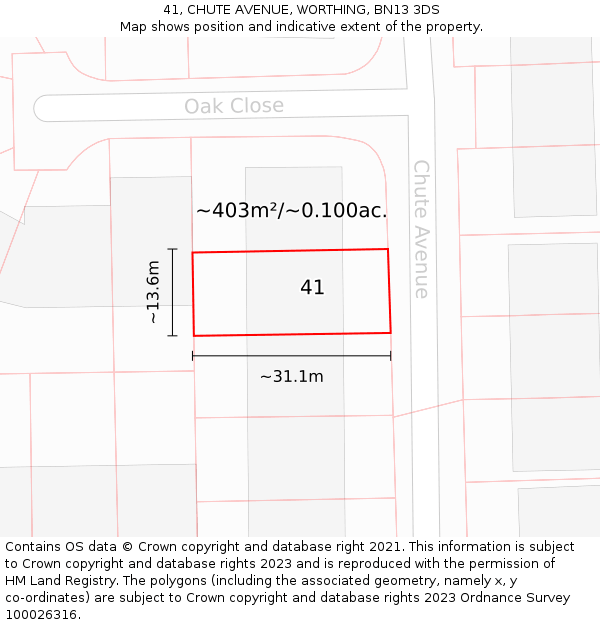 41, CHUTE AVENUE, WORTHING, BN13 3DS: Plot and title map