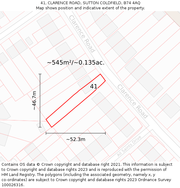 41, CLARENCE ROAD, SUTTON COLDFIELD, B74 4AQ: Plot and title map