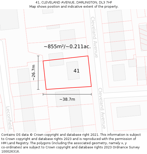 41, CLEVELAND AVENUE, DARLINGTON, DL3 7HF: Plot and title map