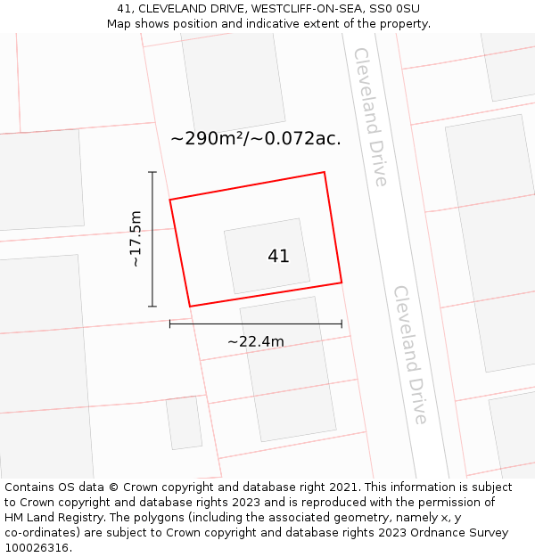 41, CLEVELAND DRIVE, WESTCLIFF-ON-SEA, SS0 0SU: Plot and title map