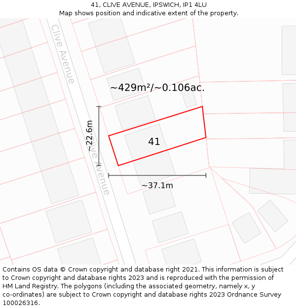 41, CLIVE AVENUE, IPSWICH, IP1 4LU: Plot and title map