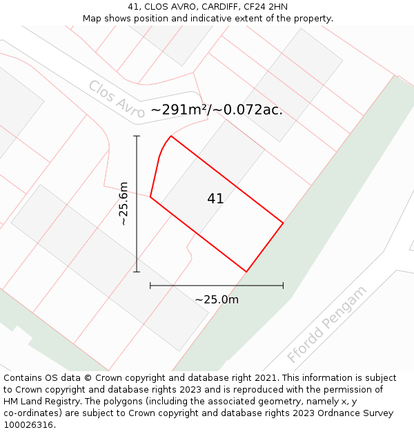 41, CLOS AVRO, CARDIFF, CF24 2HN: Plot and title map