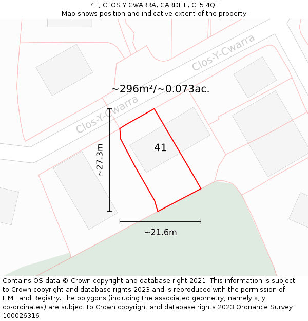 41, CLOS Y CWARRA, CARDIFF, CF5 4QT: Plot and title map