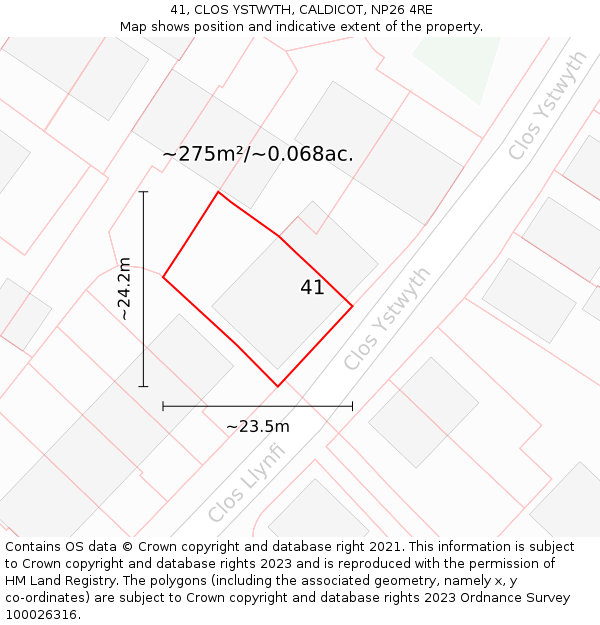 41, CLOS YSTWYTH, CALDICOT, NP26 4RE: Plot and title map