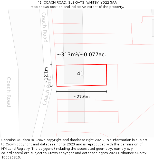 41, COACH ROAD, SLEIGHTS, WHITBY, YO22 5AA: Plot and title map