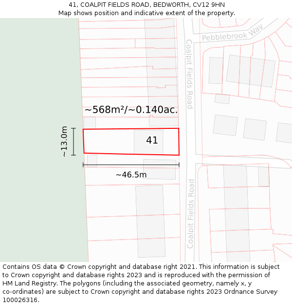 41, COALPIT FIELDS ROAD, BEDWORTH, CV12 9HN: Plot and title map