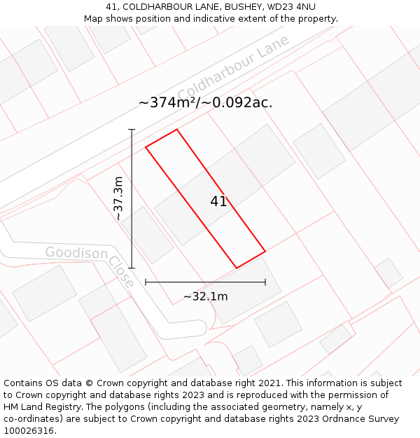 41, COLDHARBOUR LANE, BUSHEY, WD23 4NU: Plot and title map