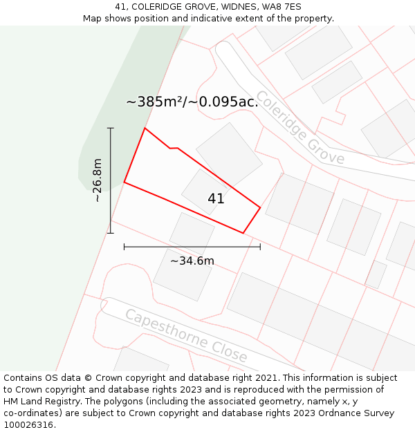 41, COLERIDGE GROVE, WIDNES, WA8 7ES: Plot and title map