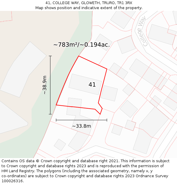 41, COLLEGE WAY, GLOWETH, TRURO, TR1 3RX: Plot and title map