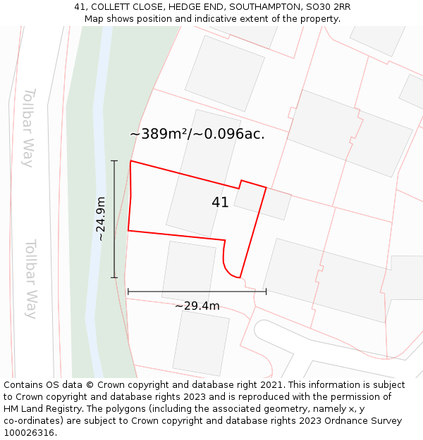 41, COLLETT CLOSE, HEDGE END, SOUTHAMPTON, SO30 2RR: Plot and title map