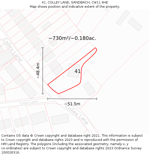 41, COLLEY LANE, SANDBACH, CW11 4HE: Plot and title map
