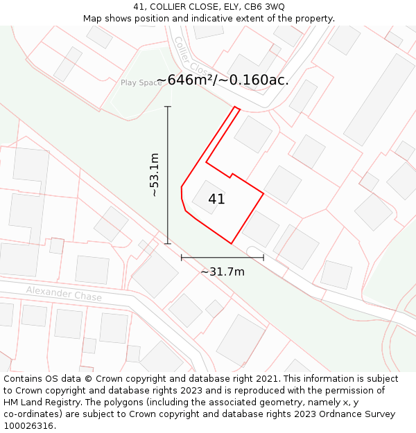 41, COLLIER CLOSE, ELY, CB6 3WQ: Plot and title map